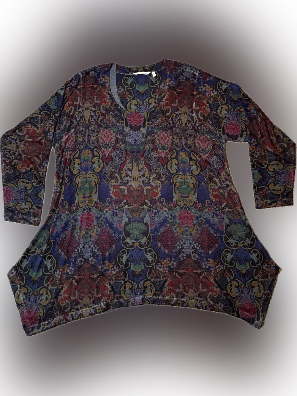247 Soft Surroundings Vibrant Floral Ornate V-Neck Long Sleeve Top - 2X